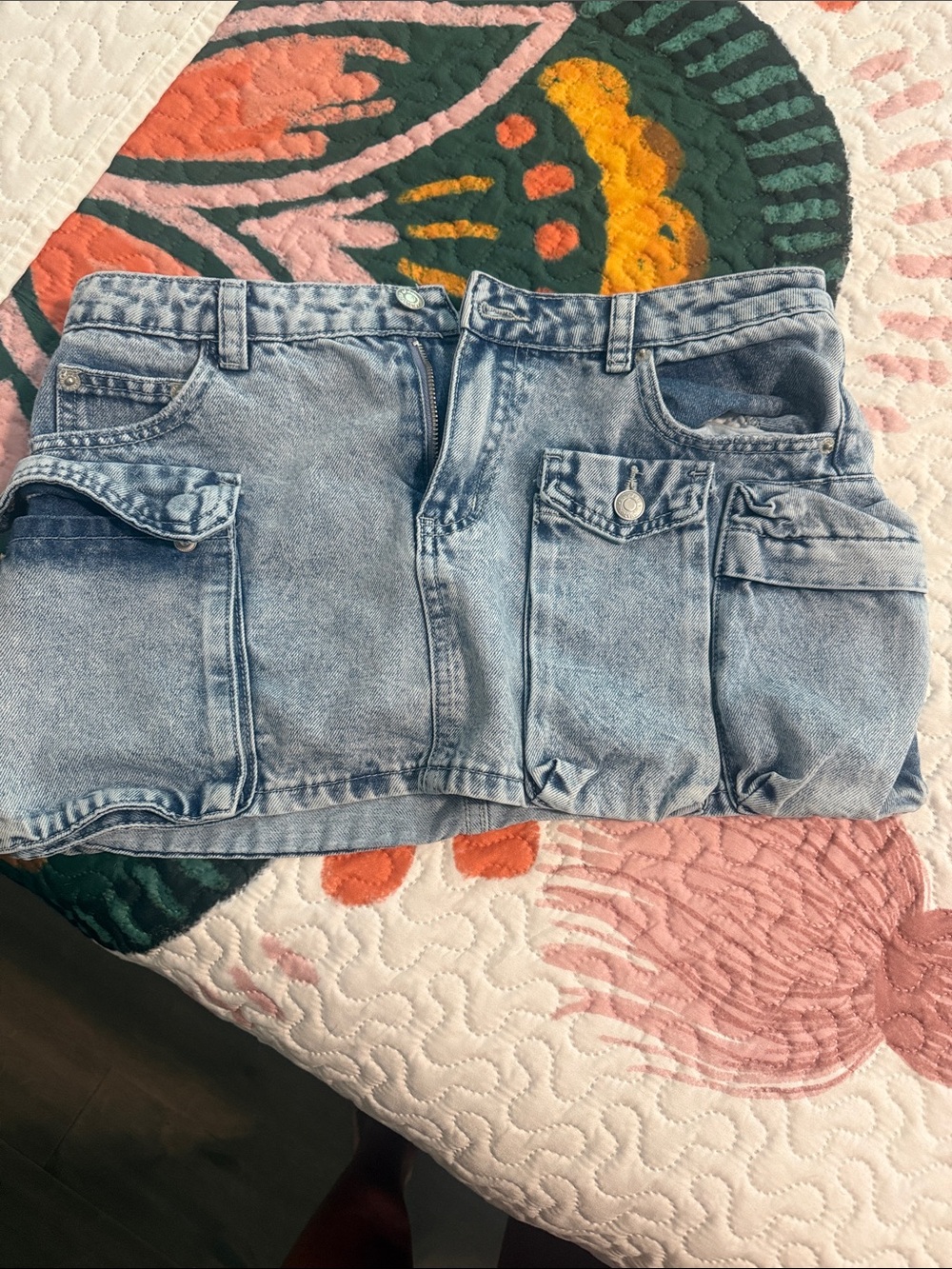 Malibu Washed Denim Cargo Mini Skirt